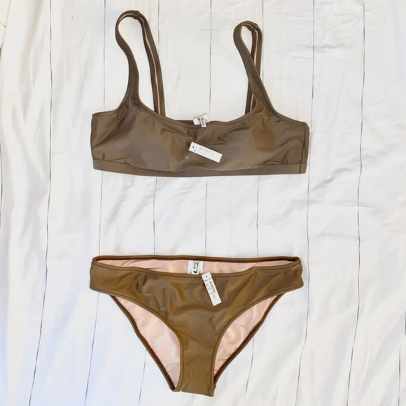 Madewell "Second Wave" Bikini Set Metallic Brown Size XL Beach Resortwear - Picture 1 of 4